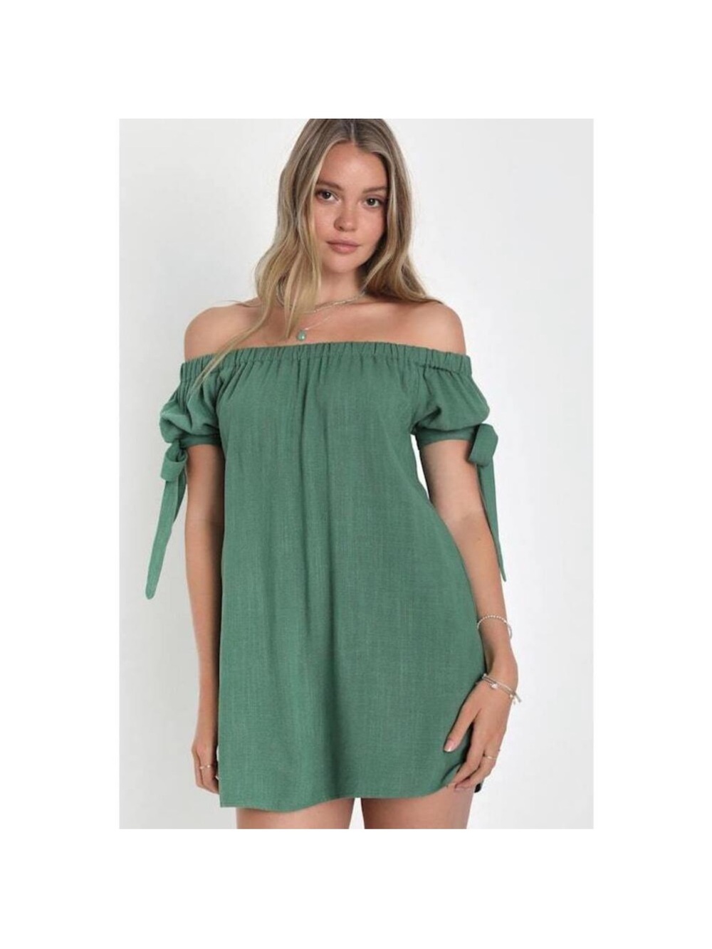 Lulus Al Fresco Evenings Olive Green Off-the-Shoulder Dress Medium